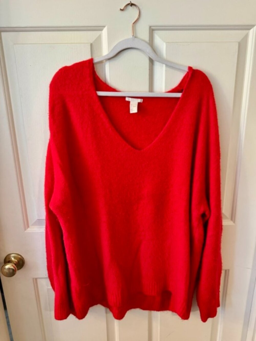 H&M Cozy Red Oversized V Neck Knit Sweater Size Large